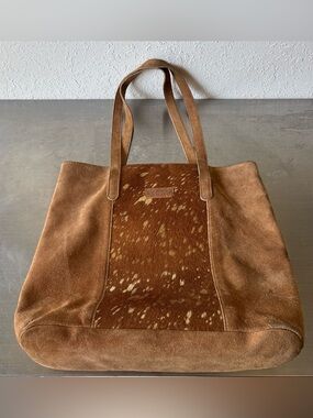 Western Jane Marie Bessie Brown Suede Cow Hair Gold Shimmer Tote Bag✨